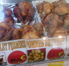 Ready-made food in Paris, grilled chicken on the market